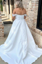 White Off-the-Shoulder A-Line Long Wedding Dress